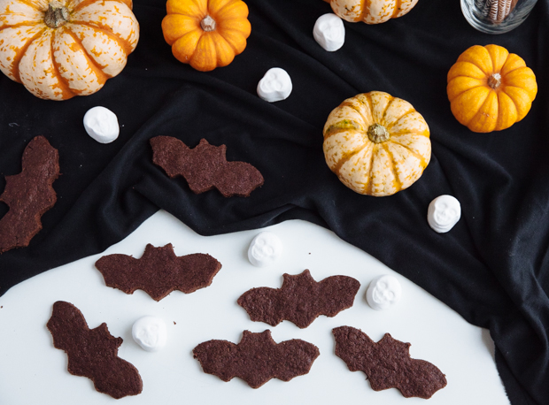 Halloween Bat Cookies with Chocolate, Coffee & Sea salt