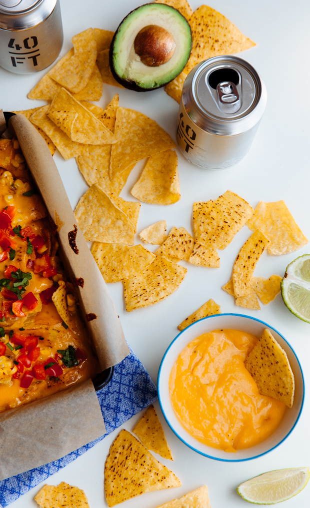 Beer & cheese baked nachos