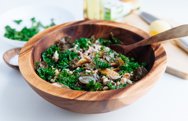 Black eyed beans, smoked mackerel & caper leaves