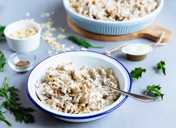 Creamy sunchoke, almond & dill pasta