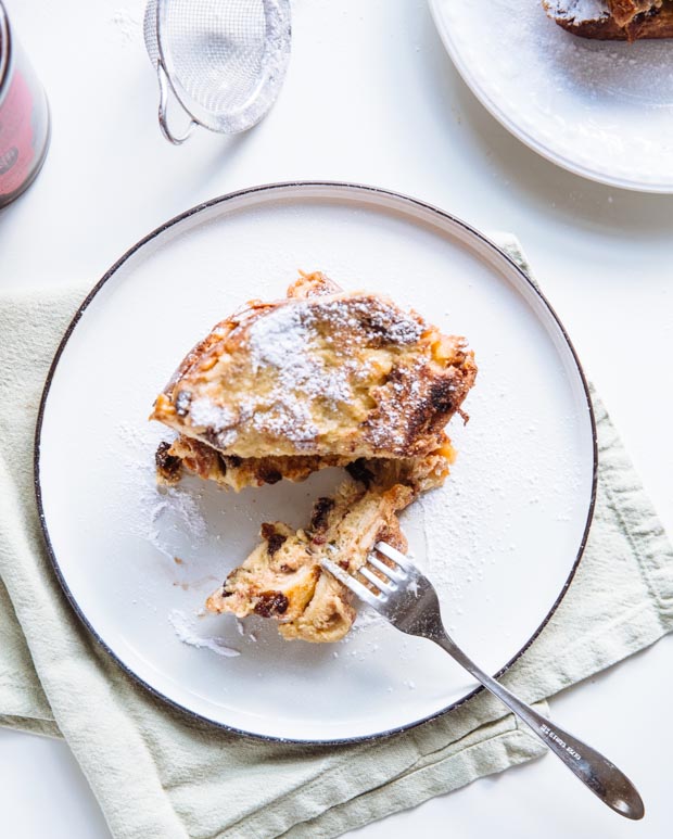 Peanut butter & raspberry jam panettone french toast