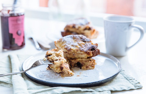 Peanut butter & raspberry jam panettone french toast