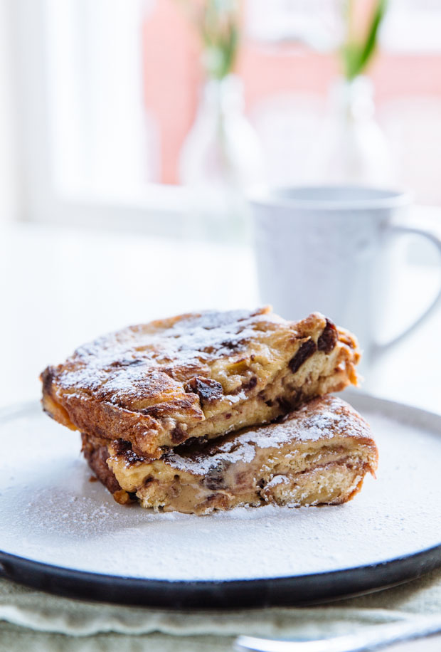 Peanut butter & raspberry jam panettone french toast