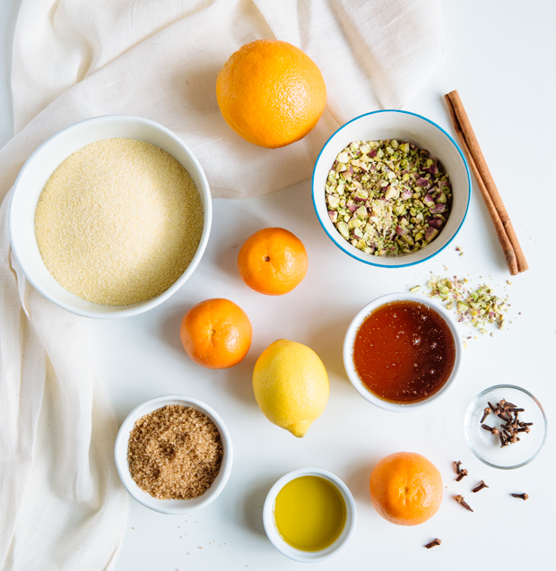 Orange & tangerine Greek semolina cake with pistachios & honey