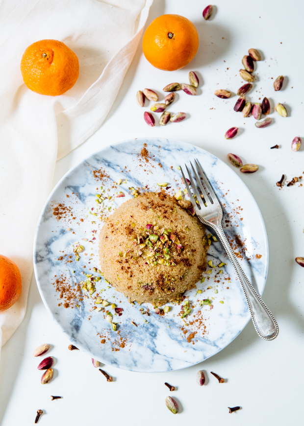 Orange & tangerine Greek semolina cake with pistachios & honey