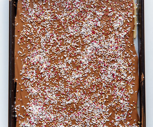 Chocolate, coconut & sprinkle toffee