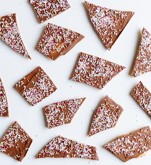 Chocolate, coconut & sprinkle toffee