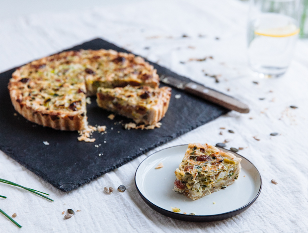 Leek, cherry & goat cheese tart