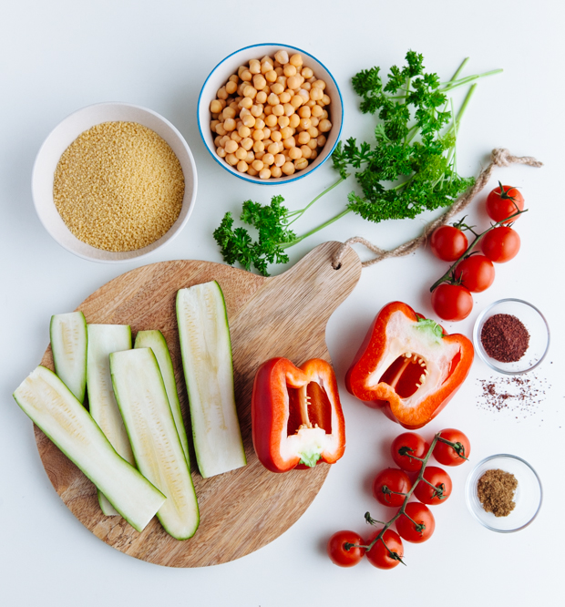 Vegetable couscous with crunchy sumac chickpeas