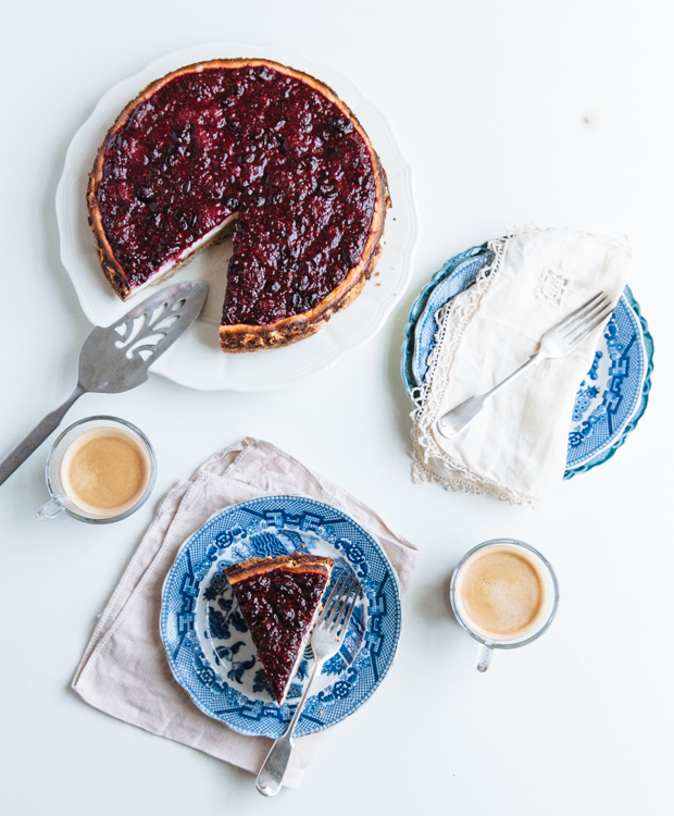 Mixed berry, coconut & pistachio cottage cheese cake