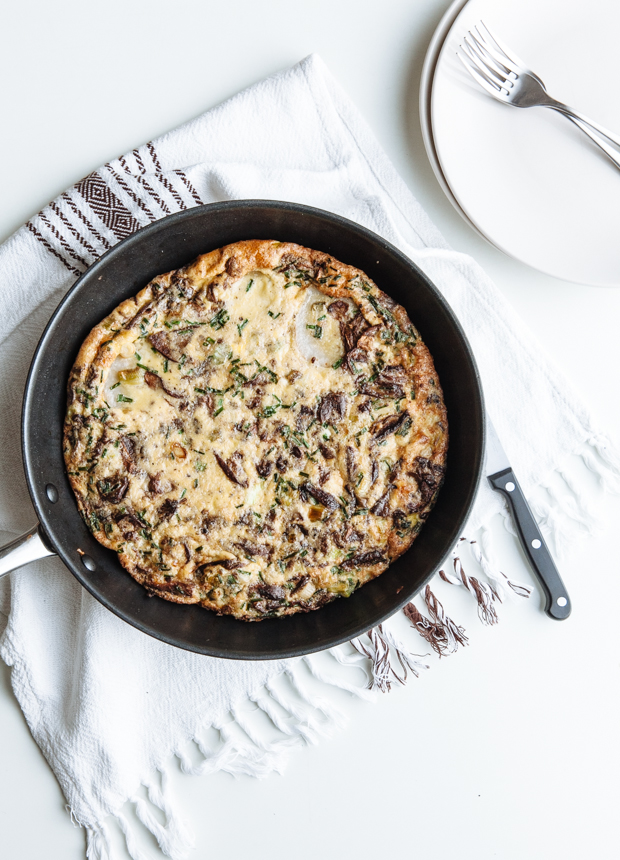 Porcini, eddoe & chive frittata