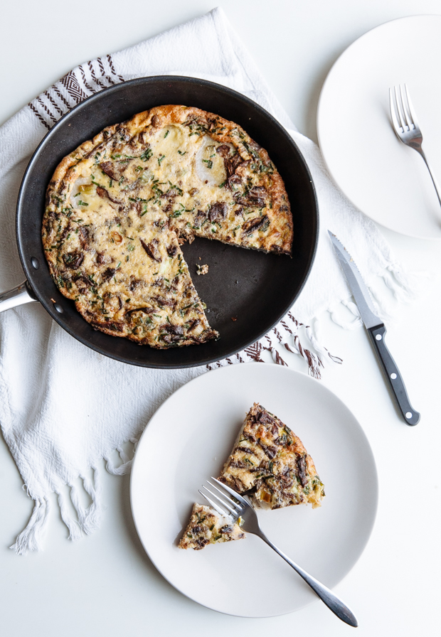 Porcini, eddoe & chive frittata