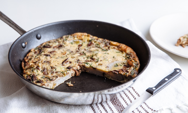 Porcini, eddoe & chive frittata