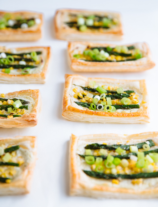 Asparagus, wild garlic & corn cream cheese tartlets