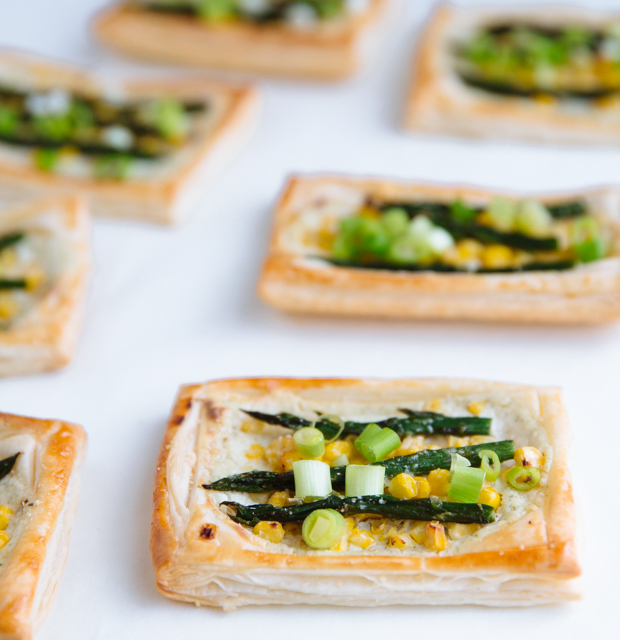 Asparagus, wild garlic & corn cream cheese tartlets