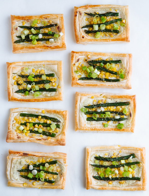 Asparagus, wild garlic & corn cream cheese tartlets