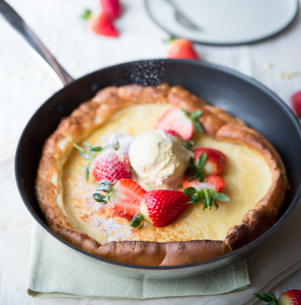 White chocolate & strawberry Dutch baby