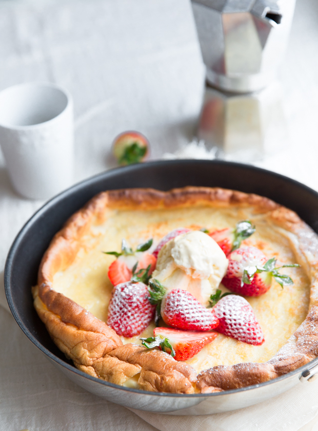 White chocolate & strawberry Dutch baby