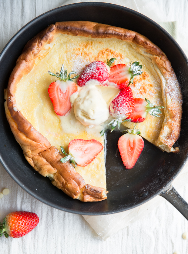 White chocolate & strawberry Dutch baby