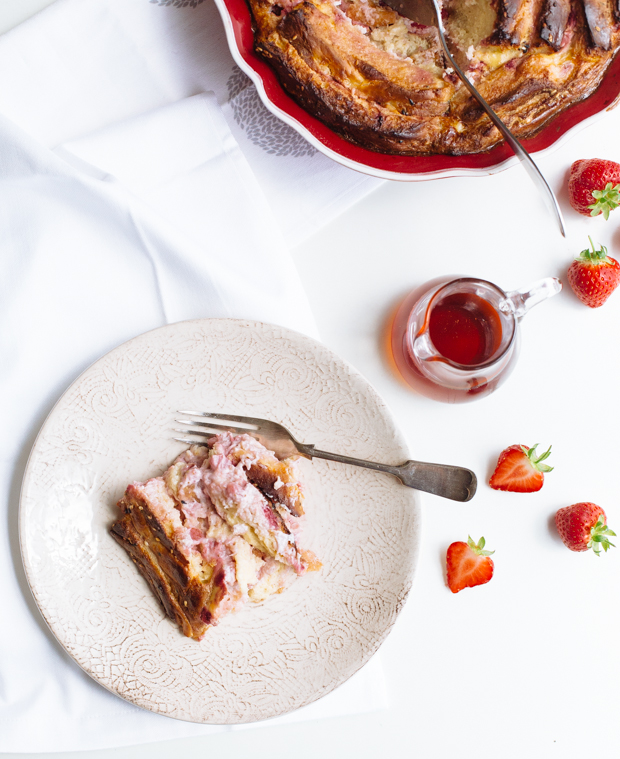 Strawberries & cream cheese bread pudding