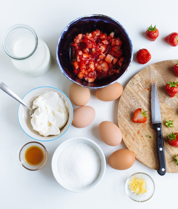 Strawberries & cream cheese bread pudding