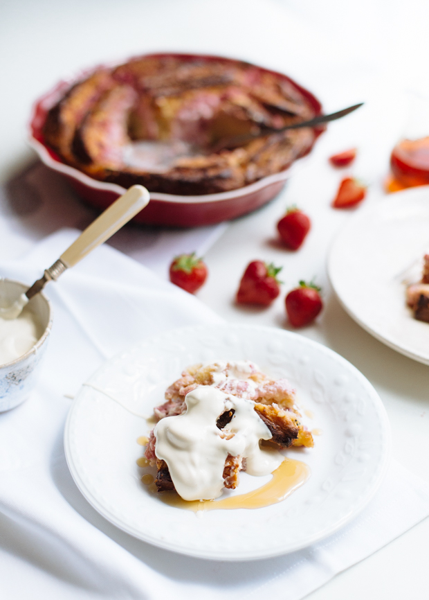 Strawberries & cream cheese bread pudding