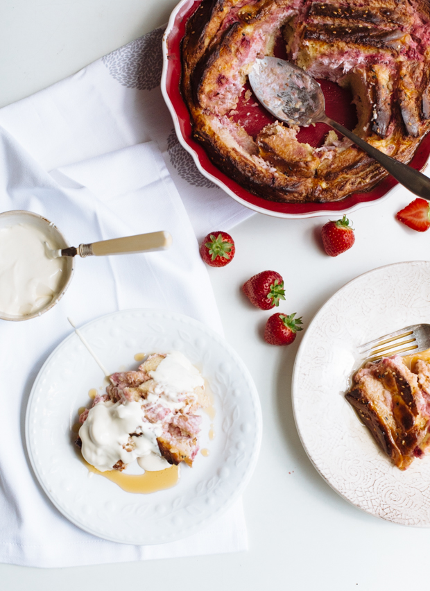 Strawberries & cream cheese bread pudding