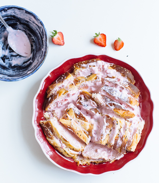 Strawberries & cream cheese bread pudding