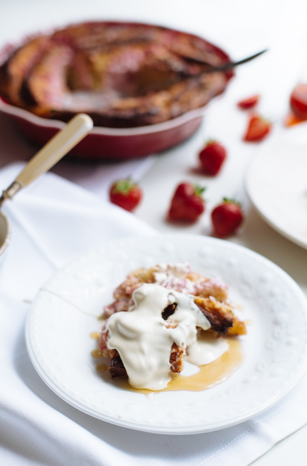 Strawberries & cream cheese bread pudding