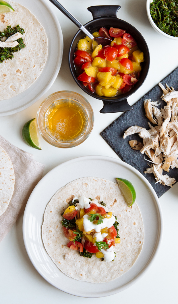 Spicy mango & lime chicken tacos