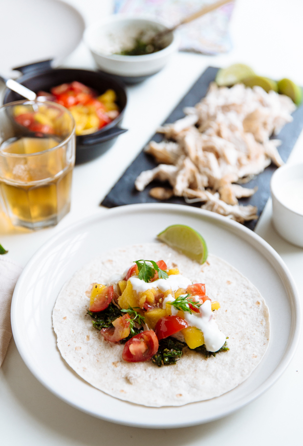 Spicy mango & lime chicken tacos