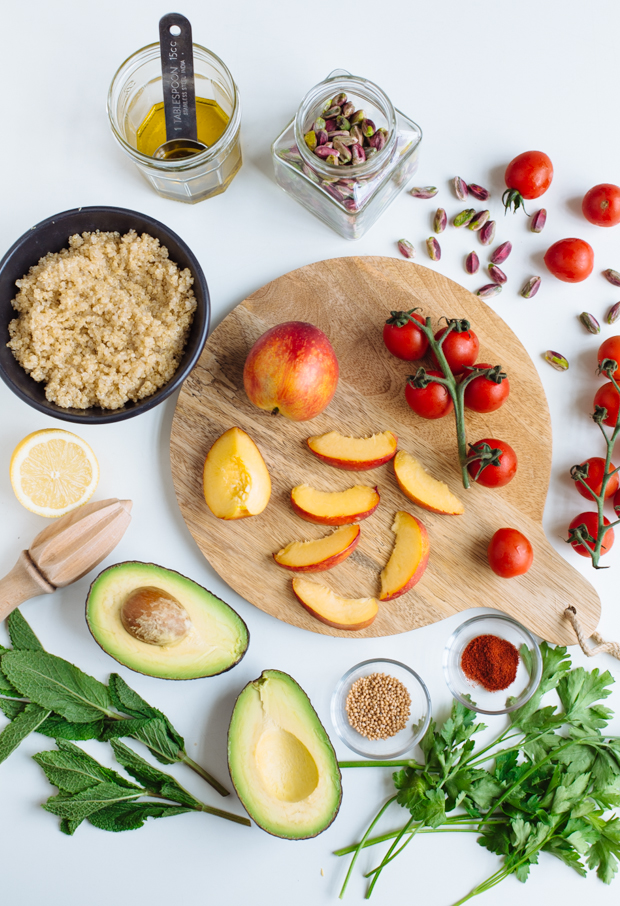 Avocado, nectarine & pistachio quinoa salad