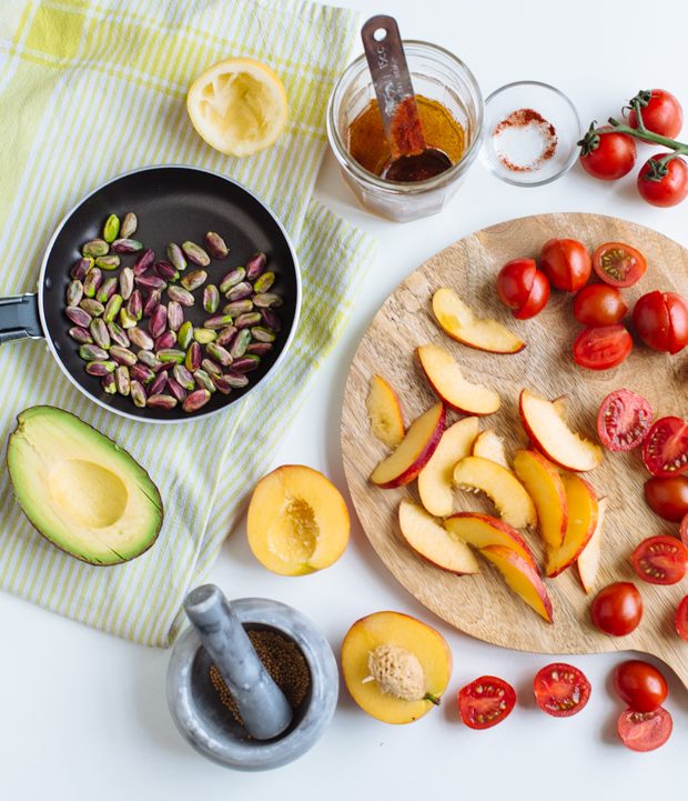 Avocado, nectarine & pistachio quinoa salad