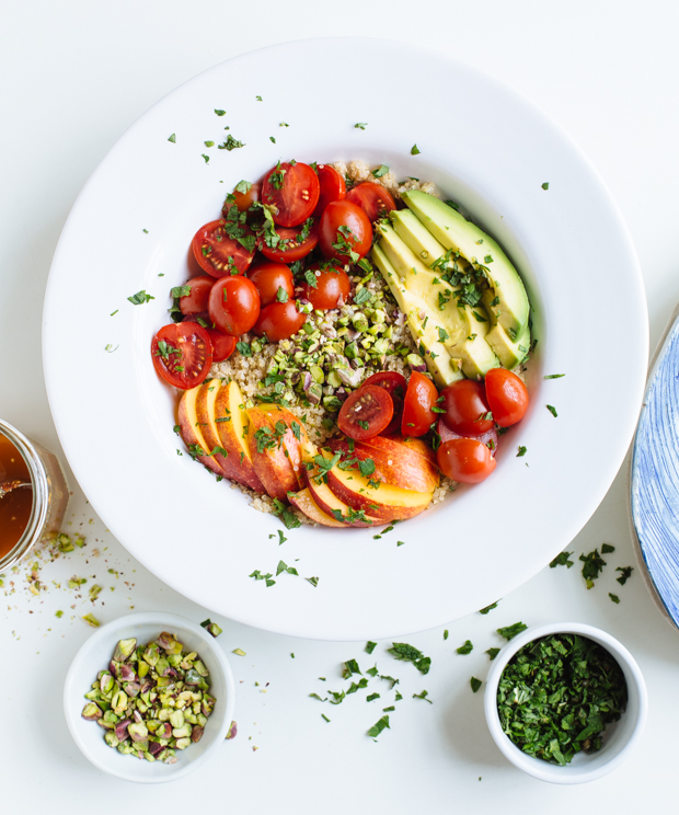 Avocado, nectarine & pistachio quinoa salad