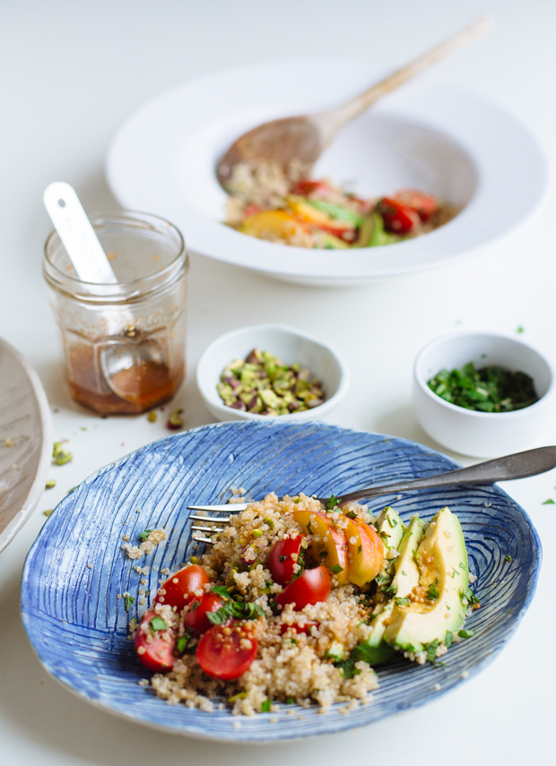 Avocado, nectarine & pistachio quinoa salad