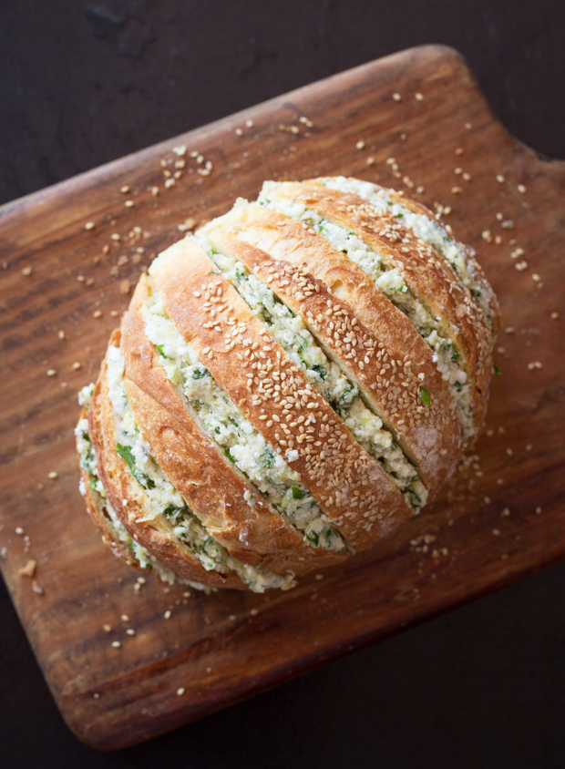 Aubergine, garlic & feta stuffed loaf