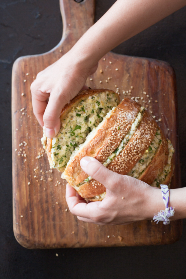 Aubergine, garlic & feta stuffed loaf