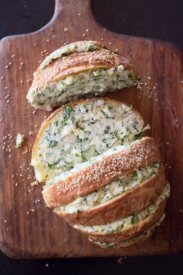 Aubergine, garlic & feta stuffed loaf