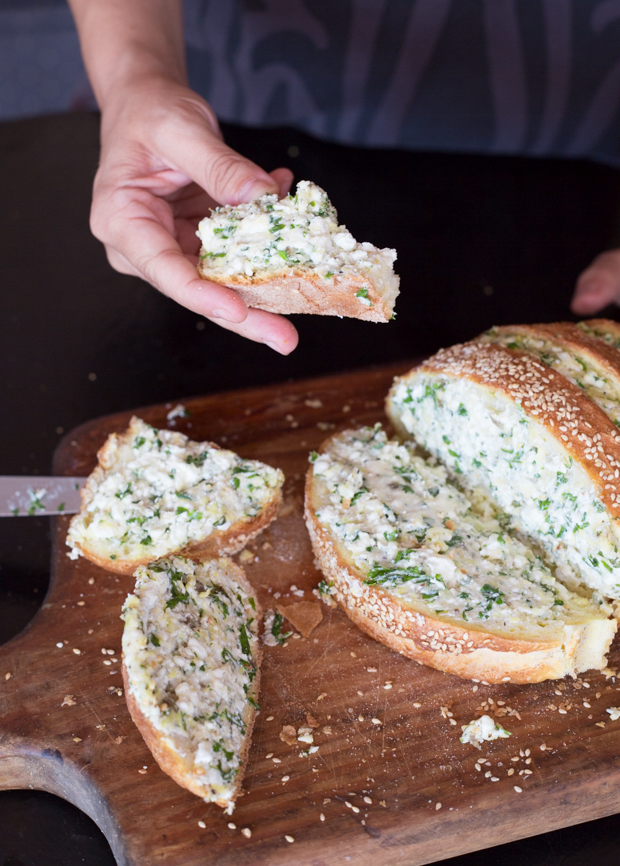 Aubergine, garlic & feta stuffed loaf