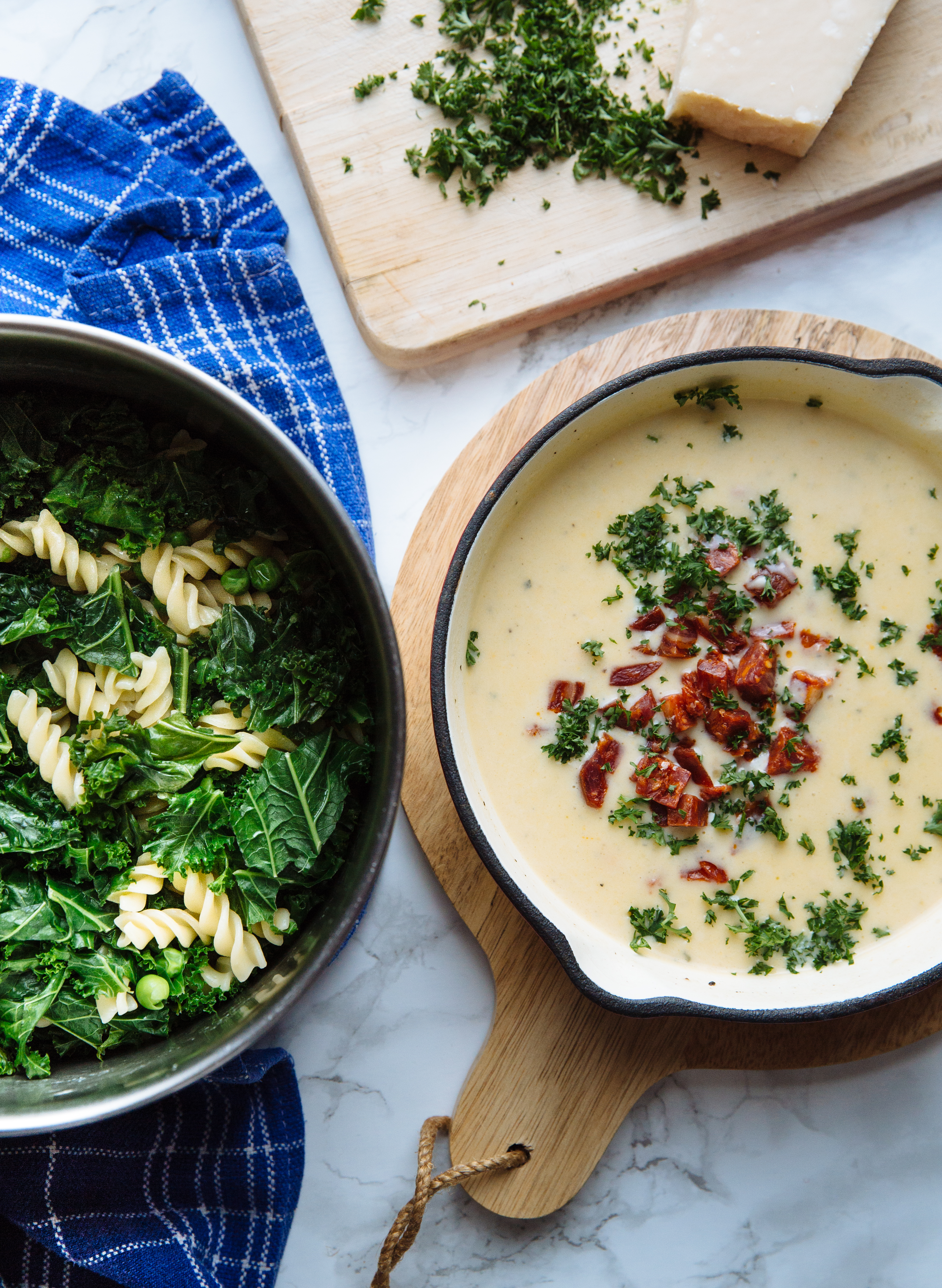 Chorizo-kale-blue-cheese-pasta-bake