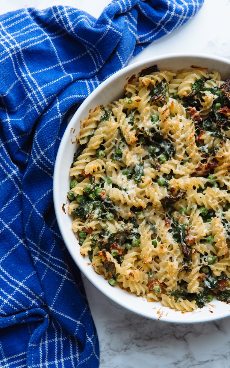 Chorizo, kale & blue cheese pasta bake - the tasty other
