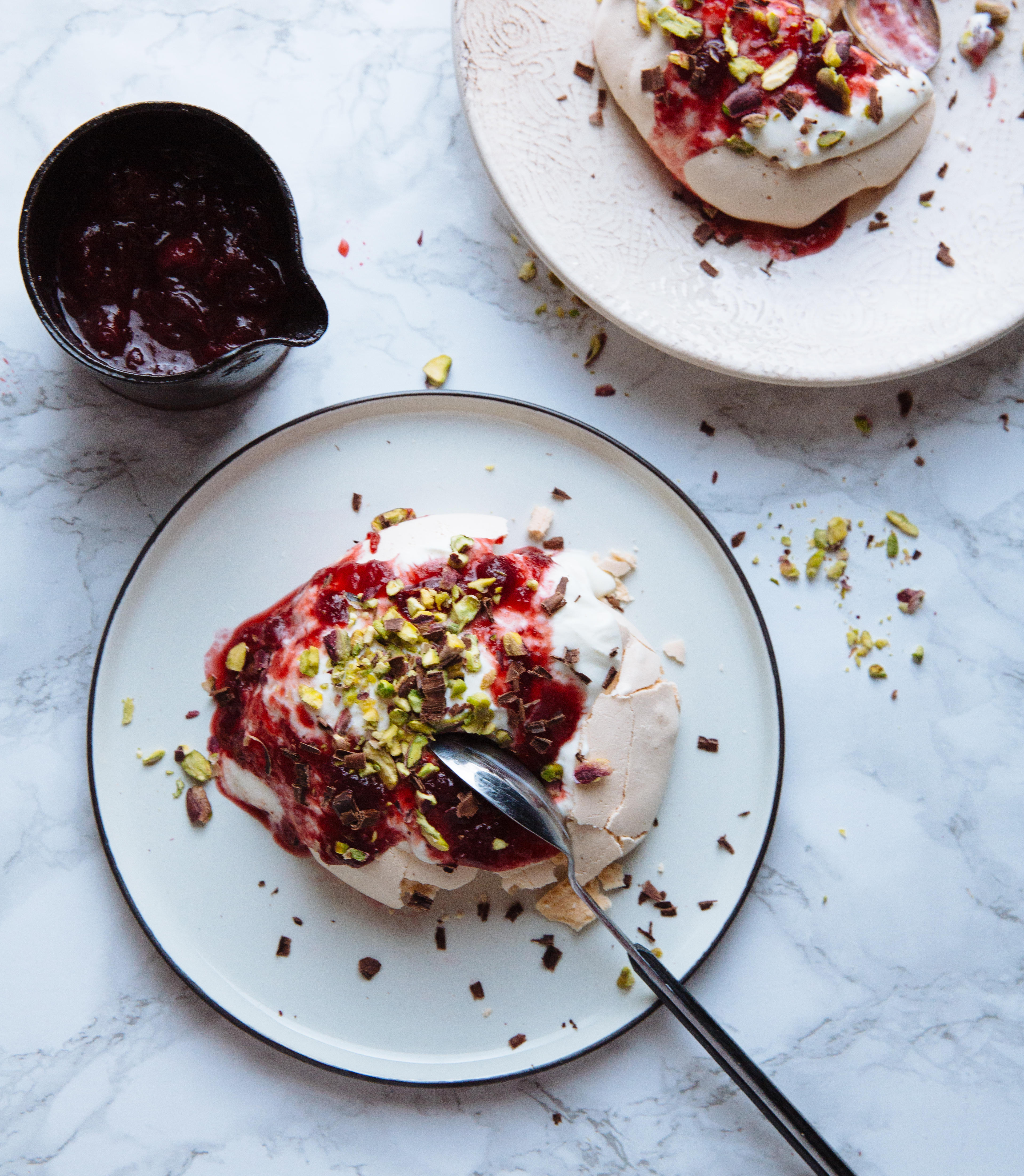 Cranberry- dark-chocolate-pistachio-pavlovas