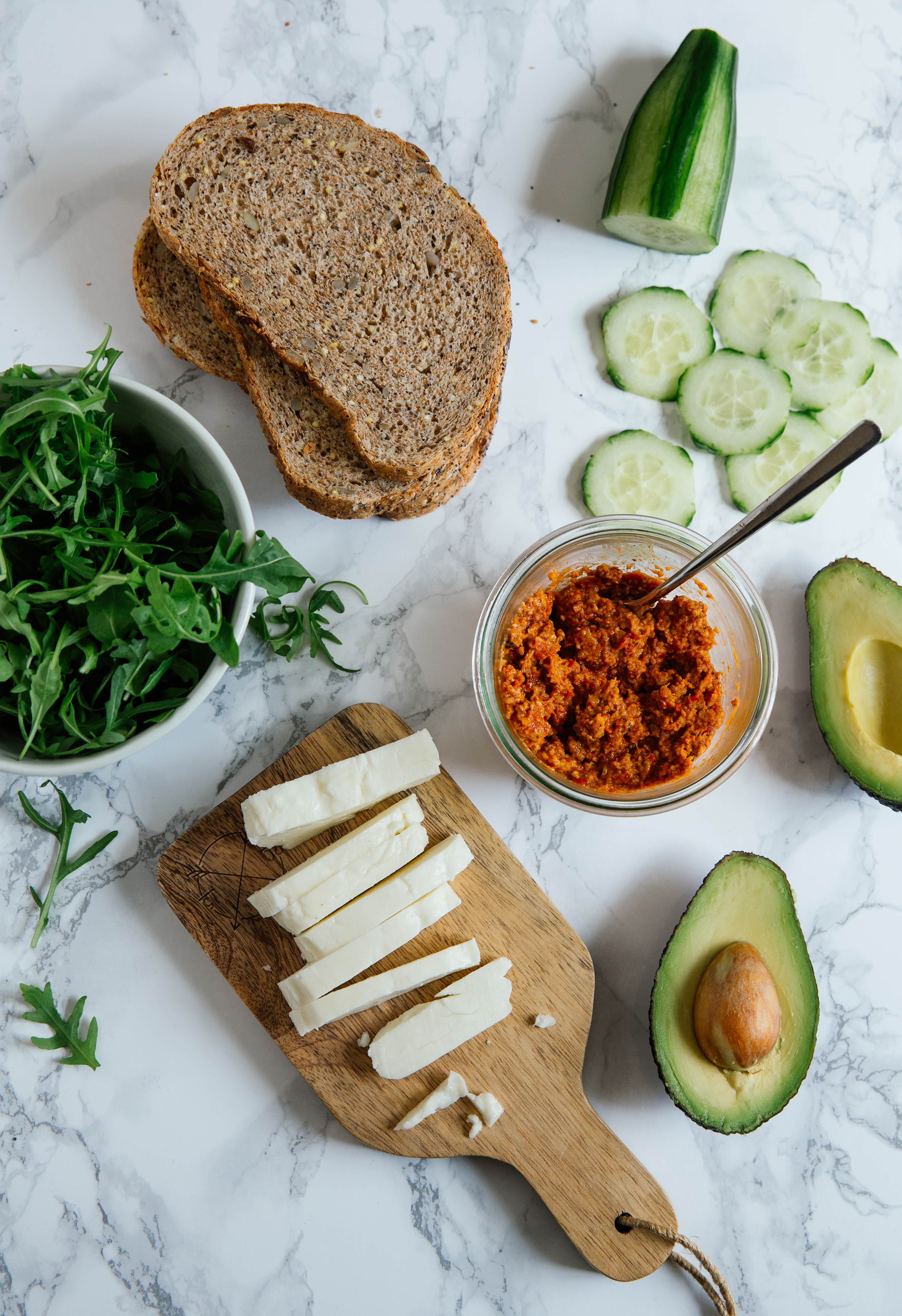 Halloumi, avocado & red pepper sandwich