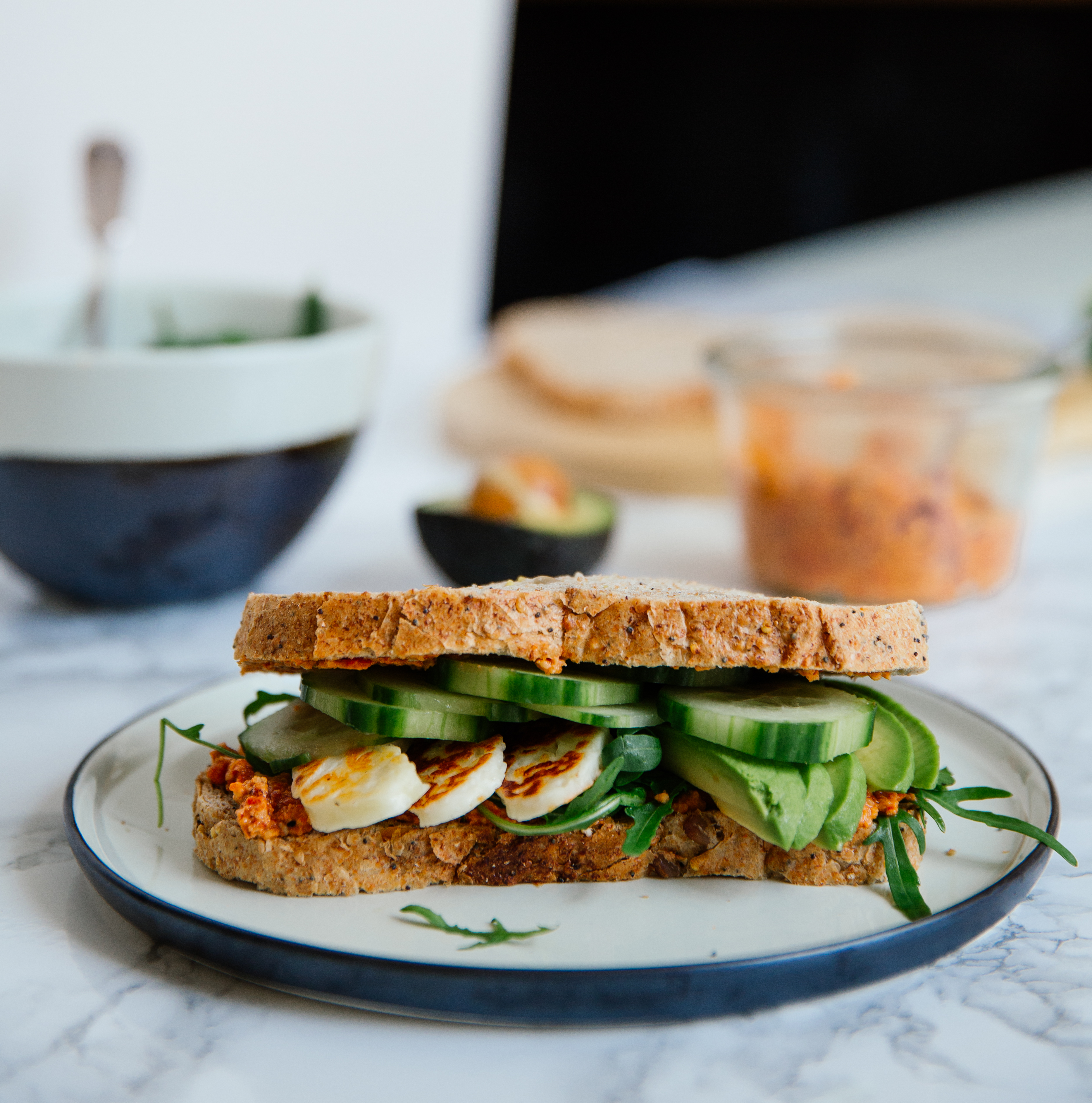 Halloumi, avocado & red pepper sandwich