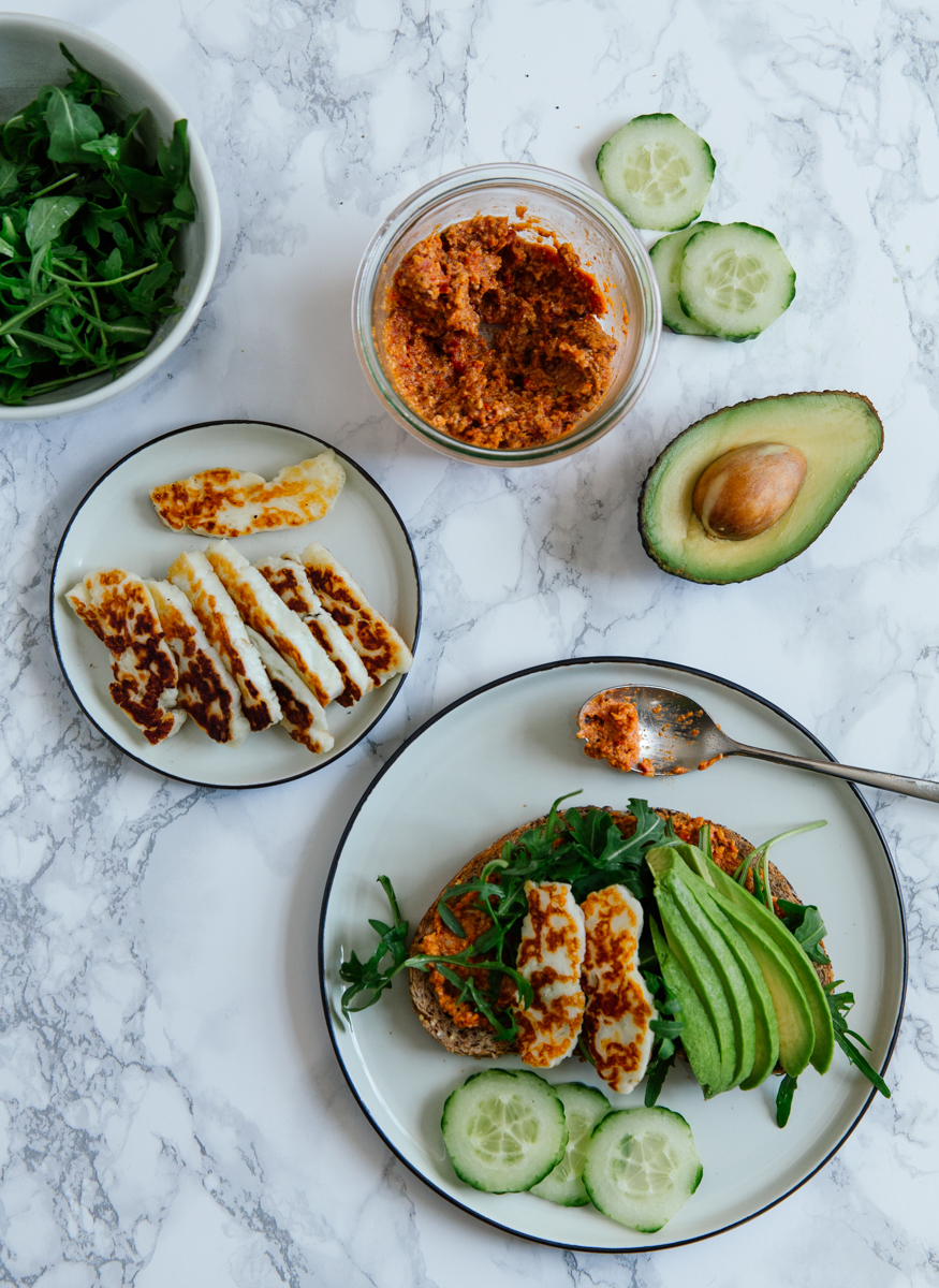 Halloumi, avocado & red pepper sandwich