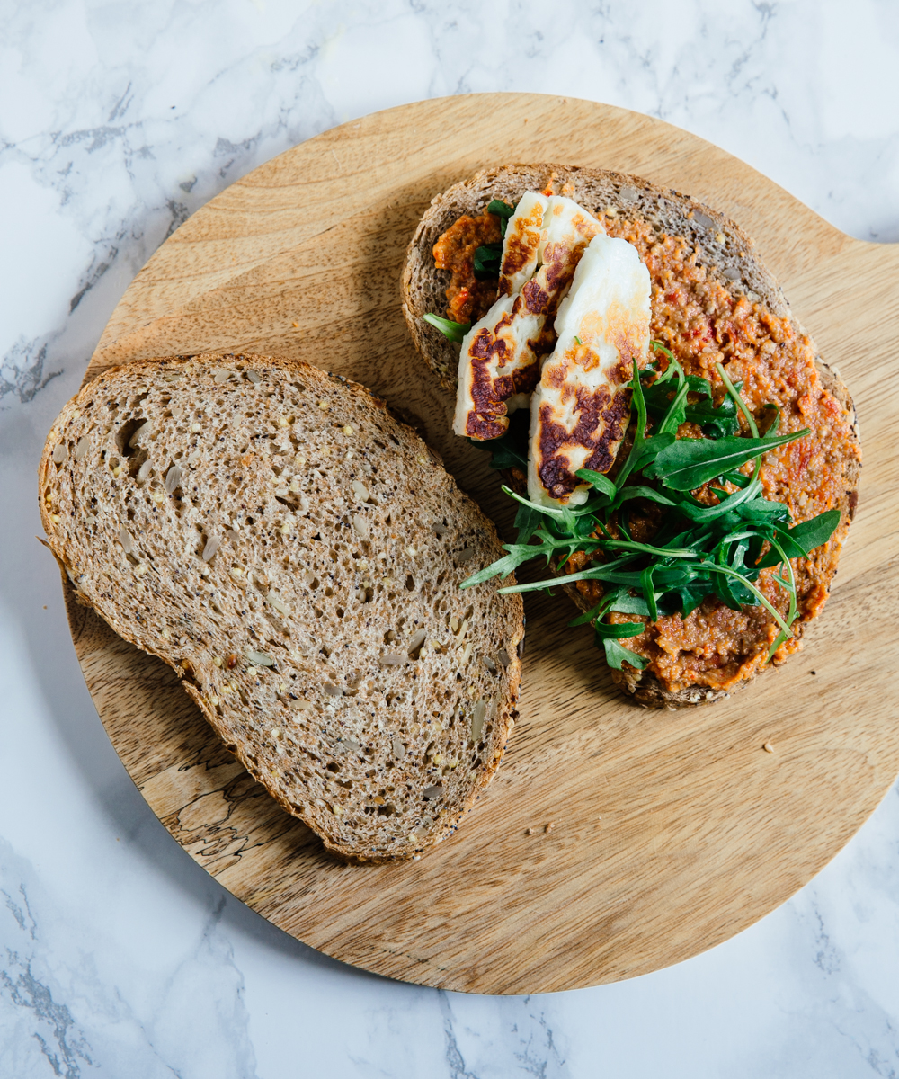 Halloumi, avocado & red pepper sandwich