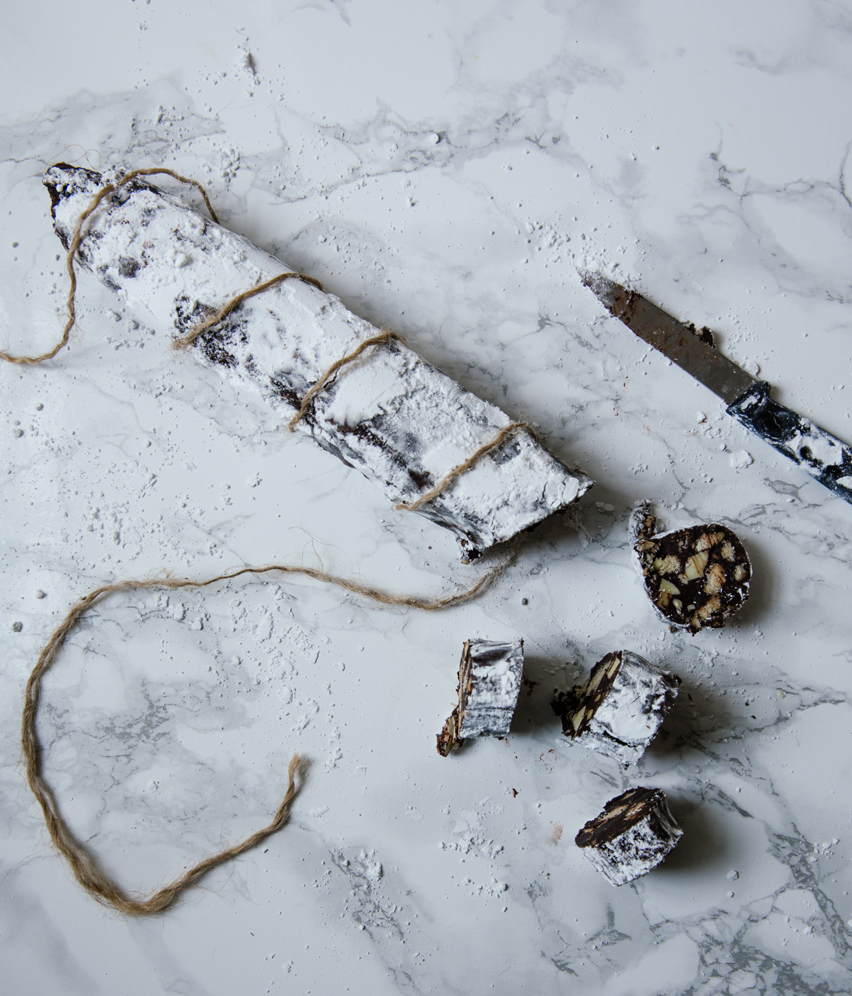 Almond & white chocolate salami