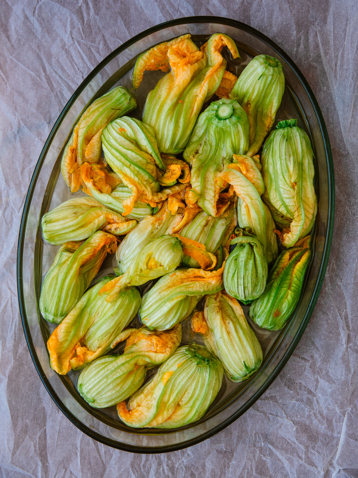 Courgette flower & pine nut omelette