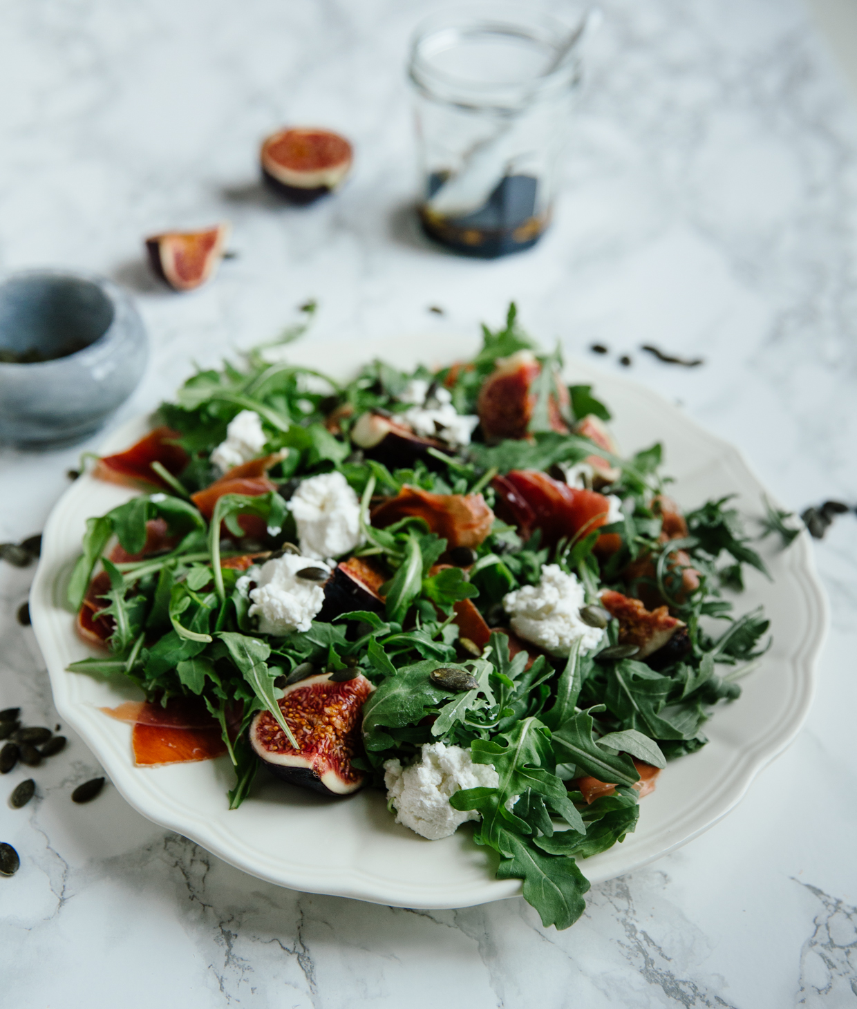 Fig, goat cheese & serrano ham salad