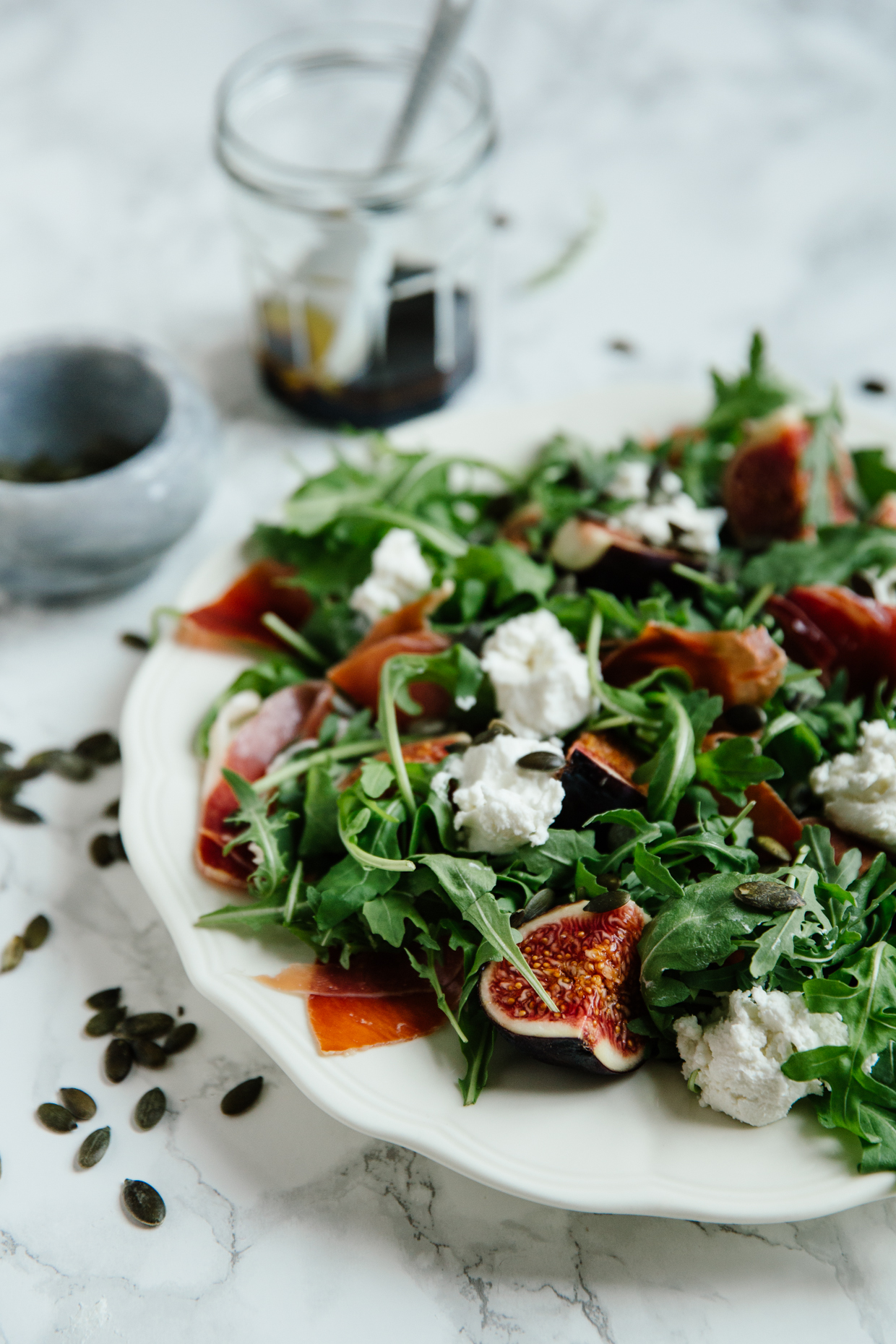 Fig, goat cheese & serrano ham salad